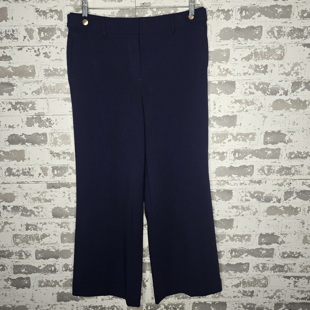 Talbots Pants Womens 14P Navy Blue Wide Leg Greenwich Trouser Ponte Flat Front